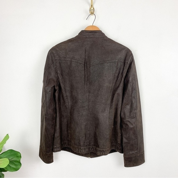 Genuine Leather Brown Moto Style Zip Up Mock Neck Jacket Sz M - Picture 3 of 9